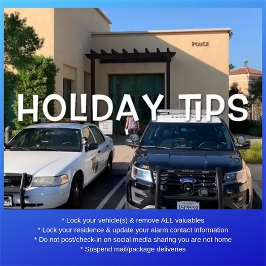 Holiday Tips with photo of police vehicles