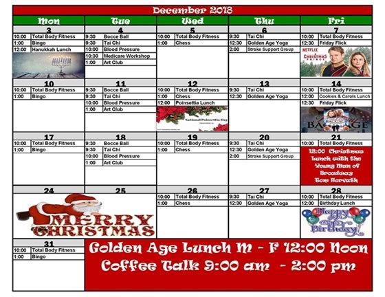 Age Well December 2018 Calendar