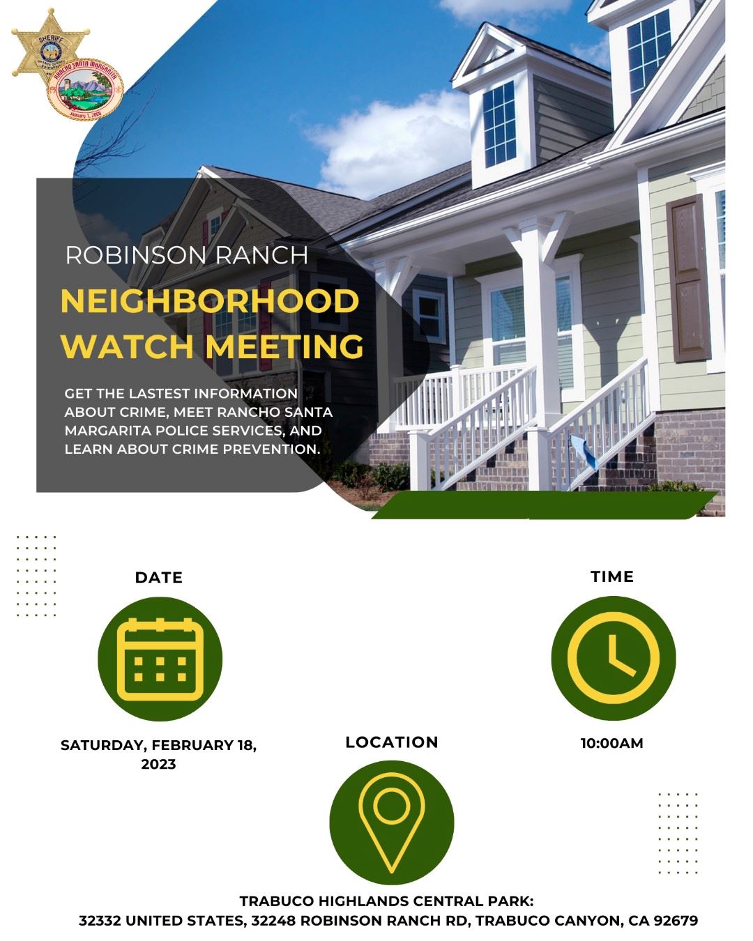Robinson Ranch Neighborhood Watch Flyer