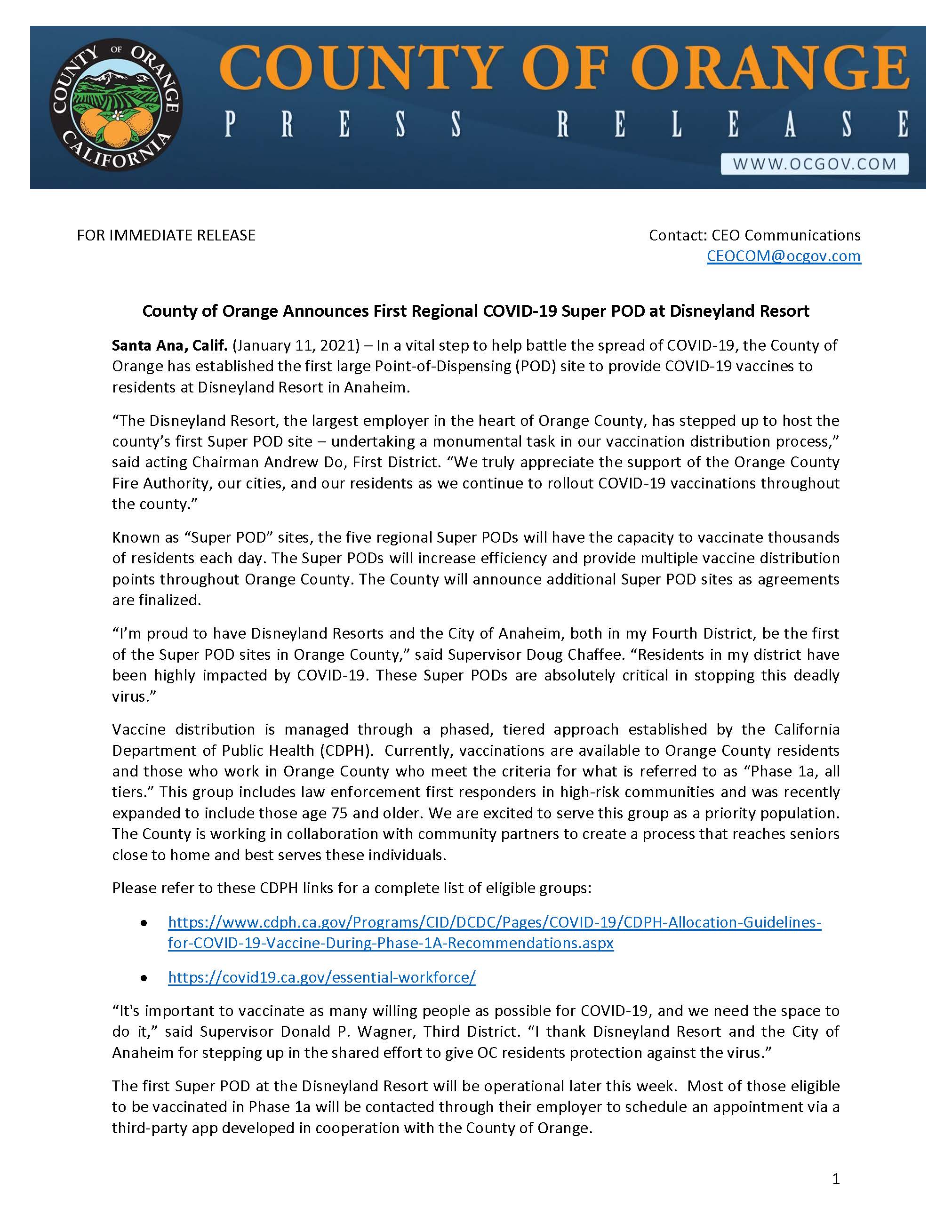 01.11.21 County of Orange First Super POD Press Release Image
