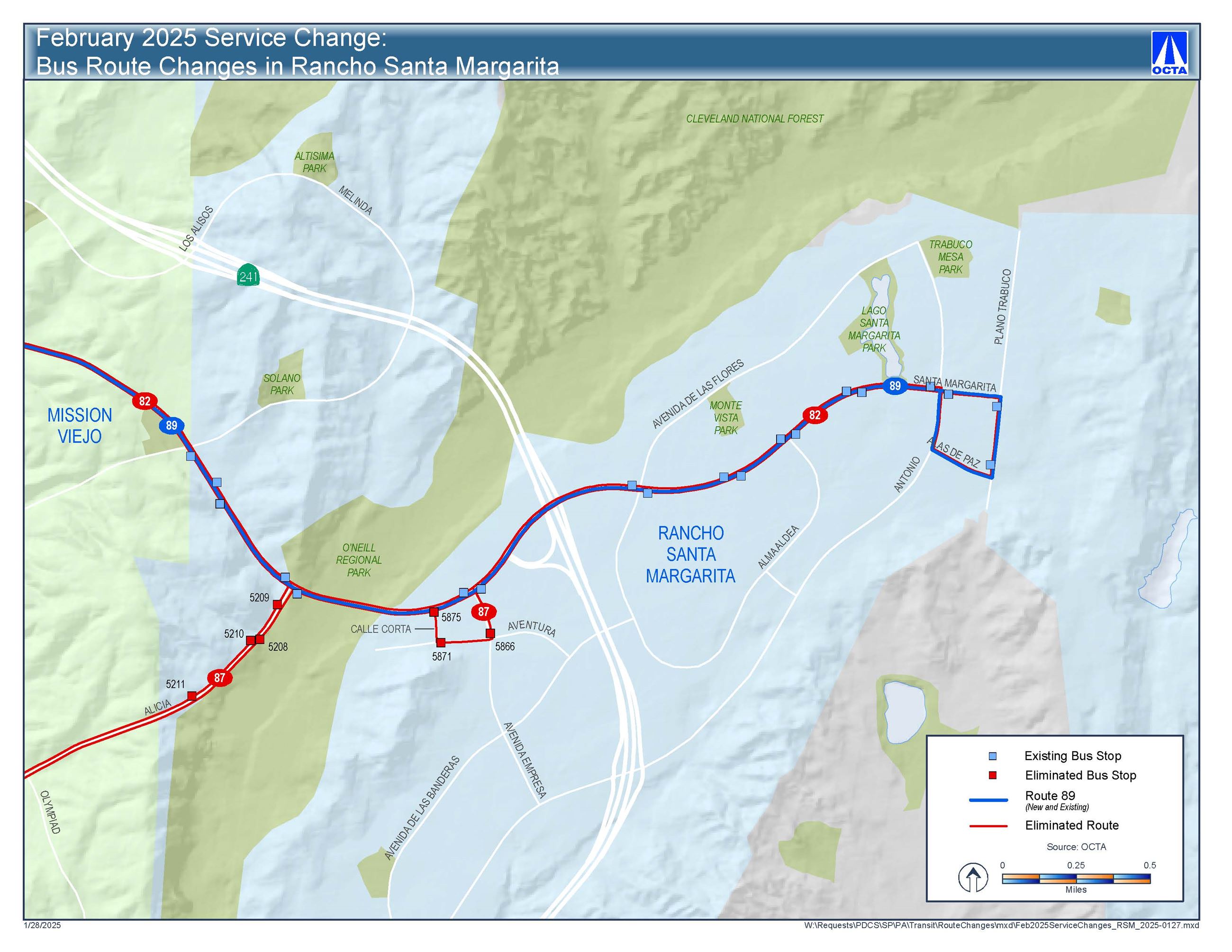 Feb 2025 OCTAS Bus Service Changes RSM Map