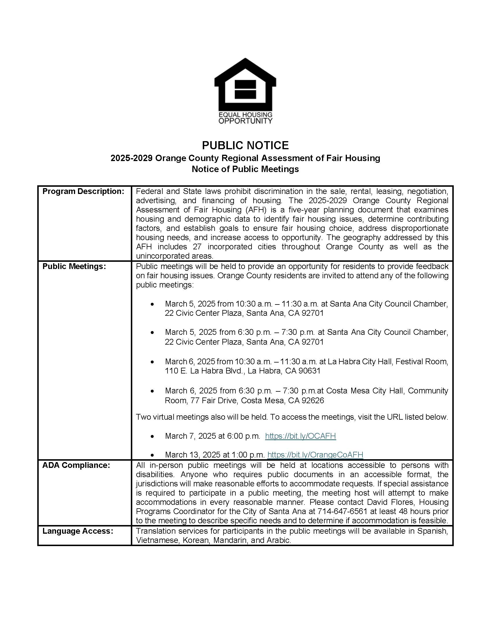 OC AFH Community Engagement Notice