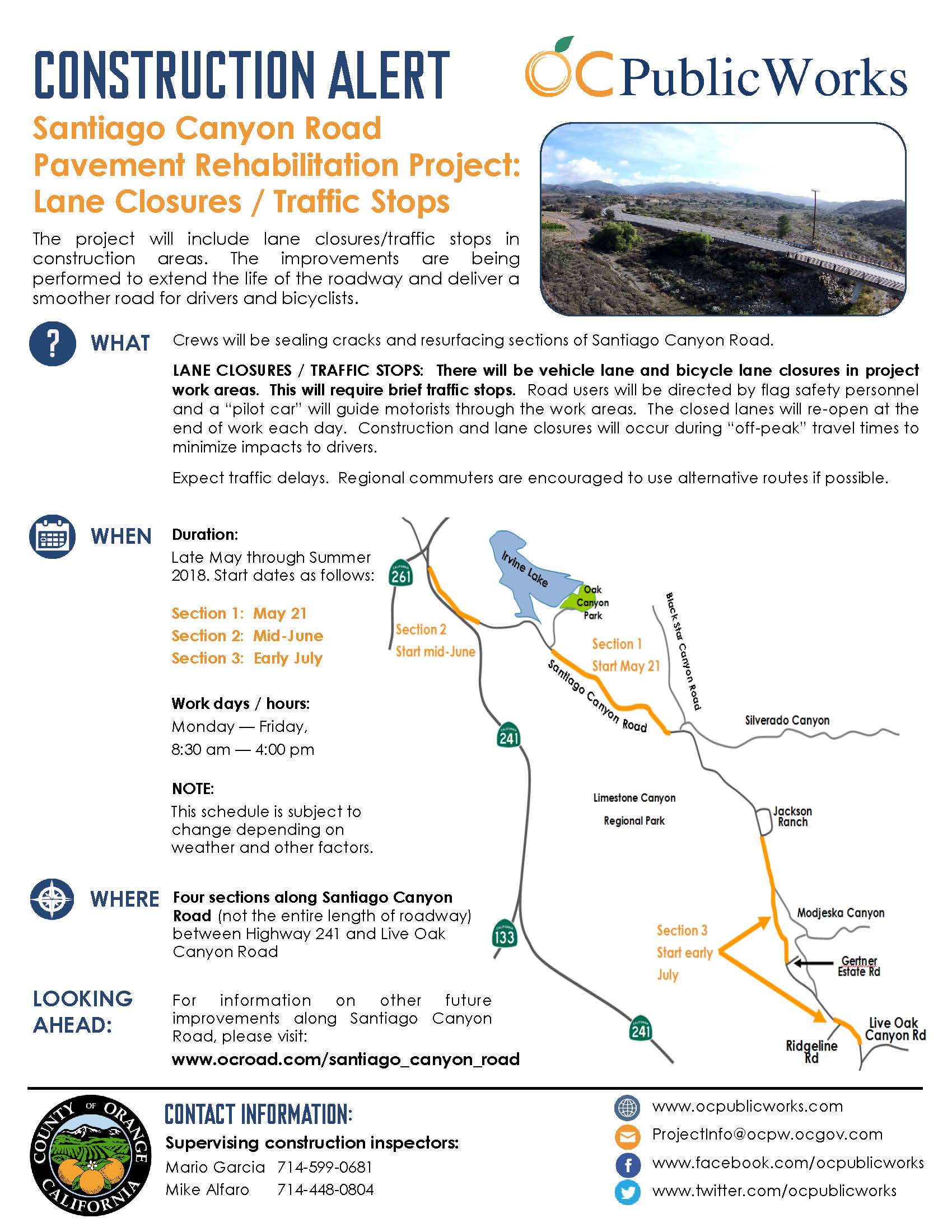 Notification from OC Public Works re Santiago Canyon Road Construction