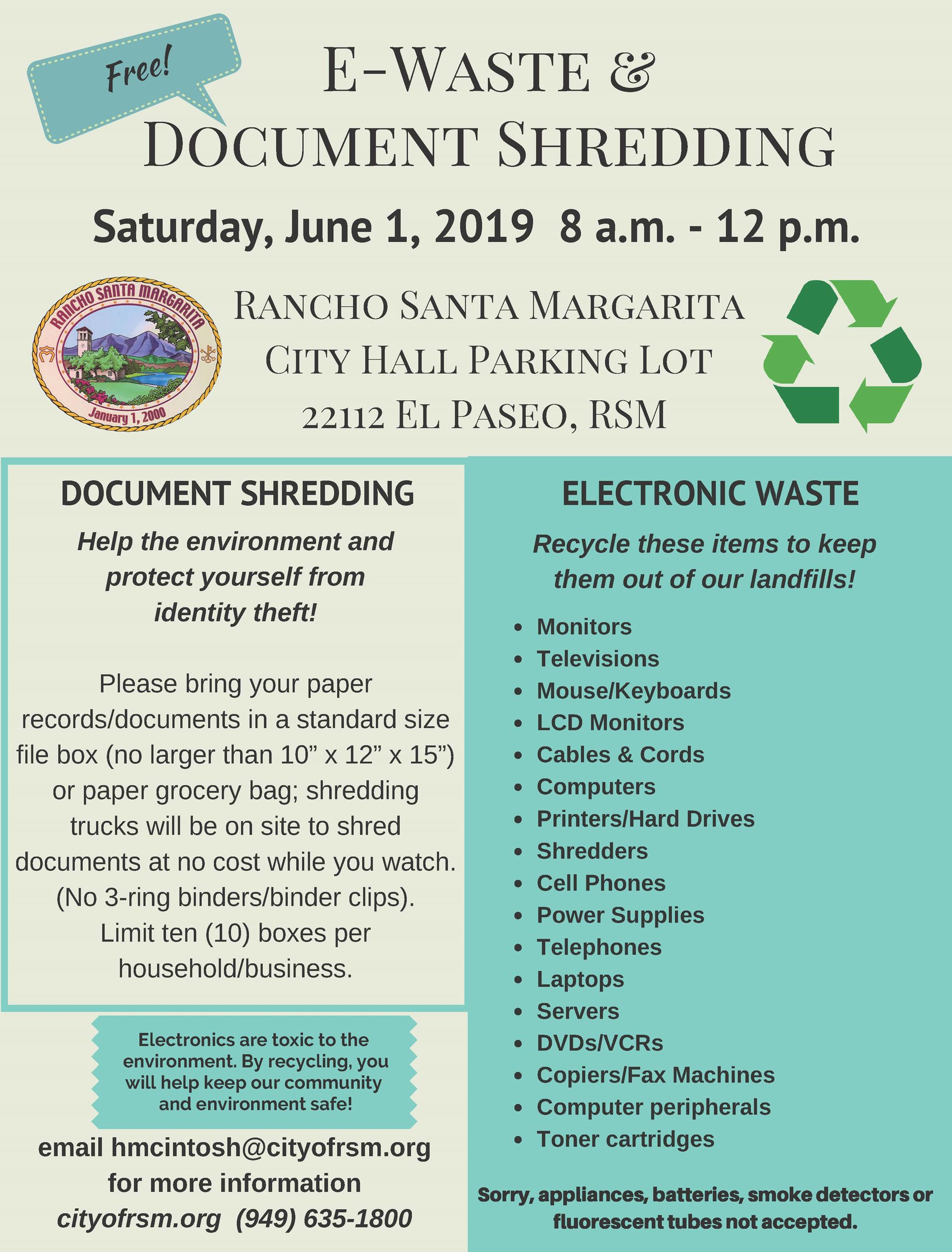FREE Electronic Waste and Document Shredding 06012019 flyer