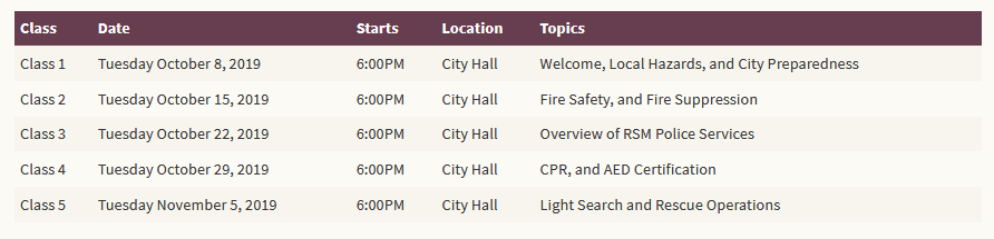 CEPA 2019 Class Schedule