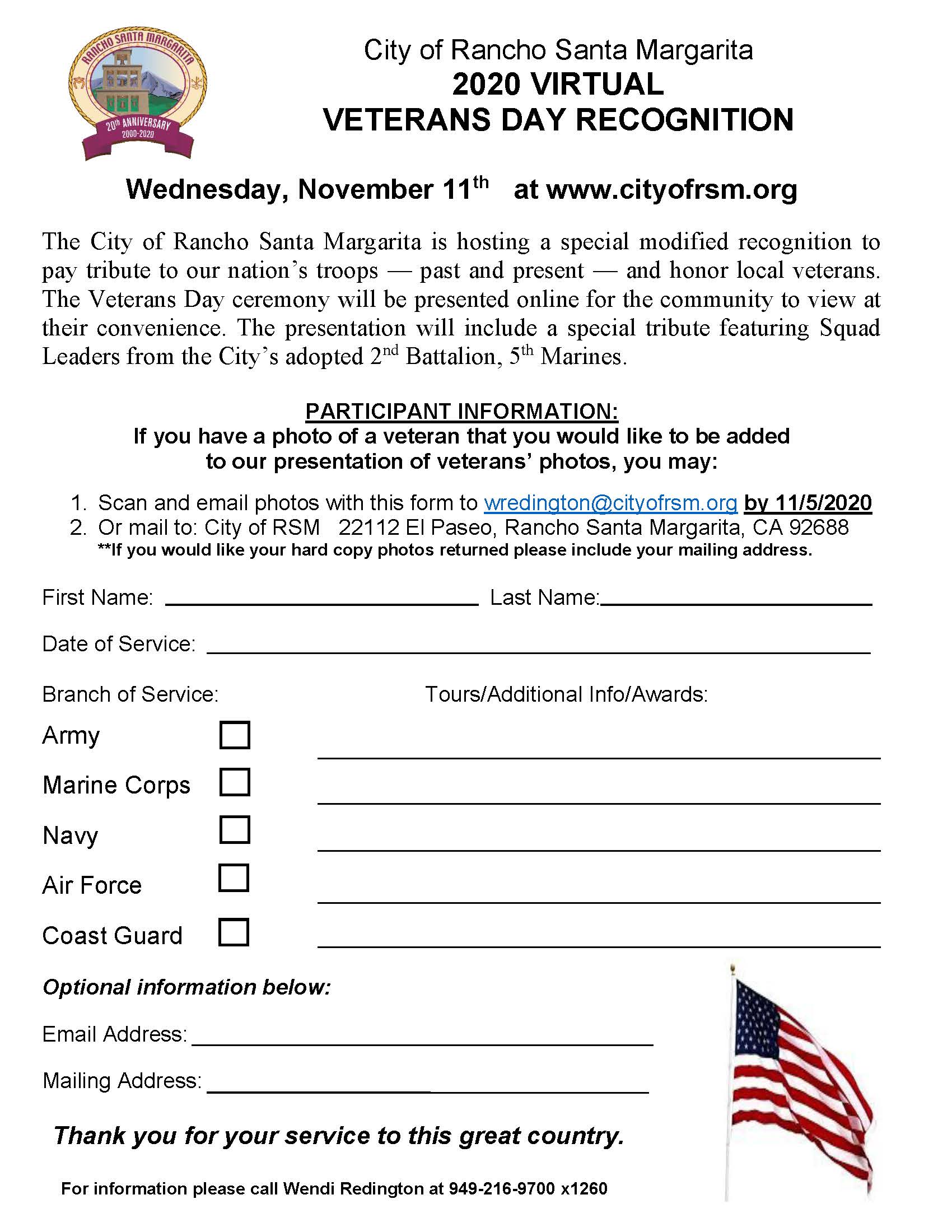 2020 Veterans Day Application