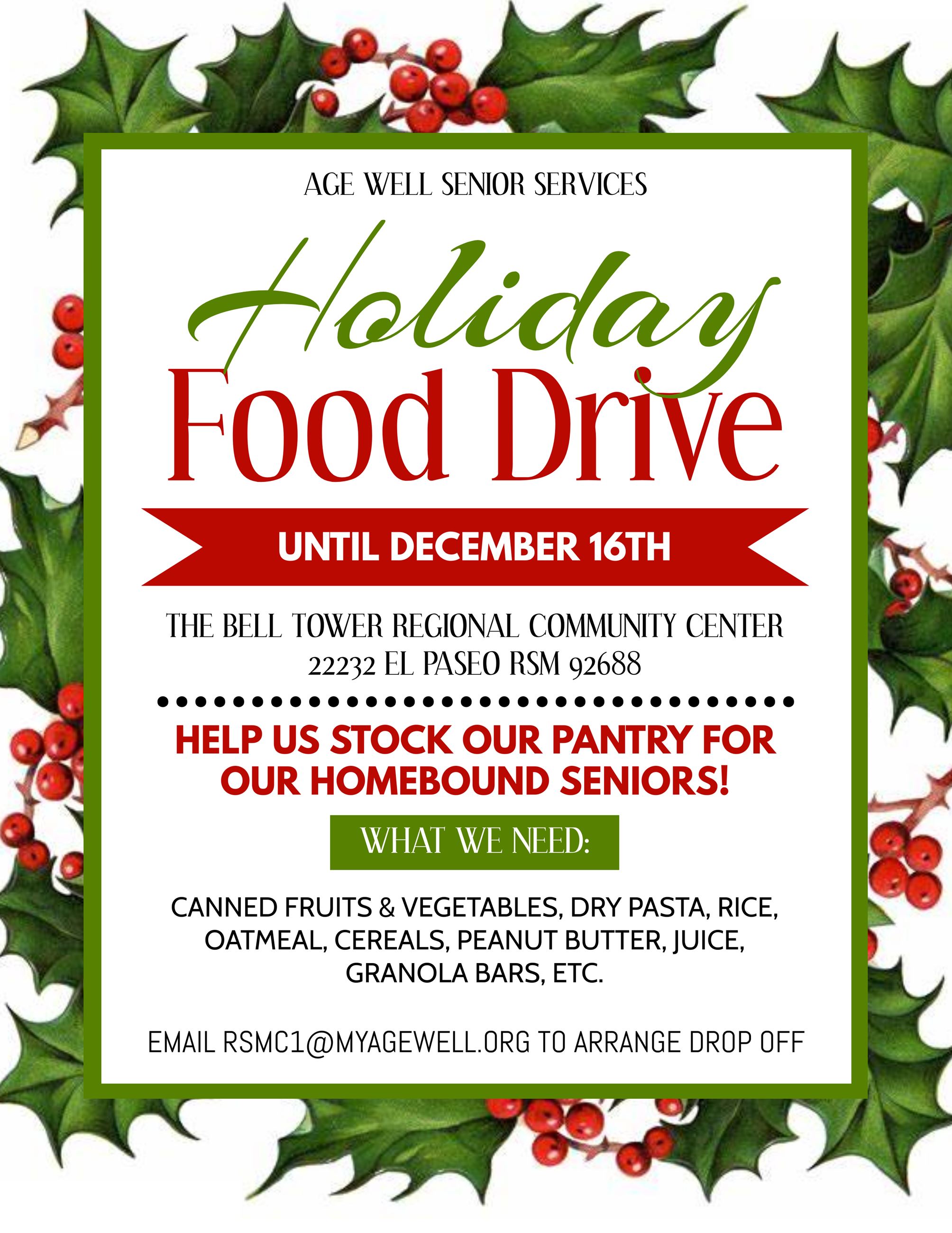 Holiday Food Drive Age Well Xmas RSM Flyer