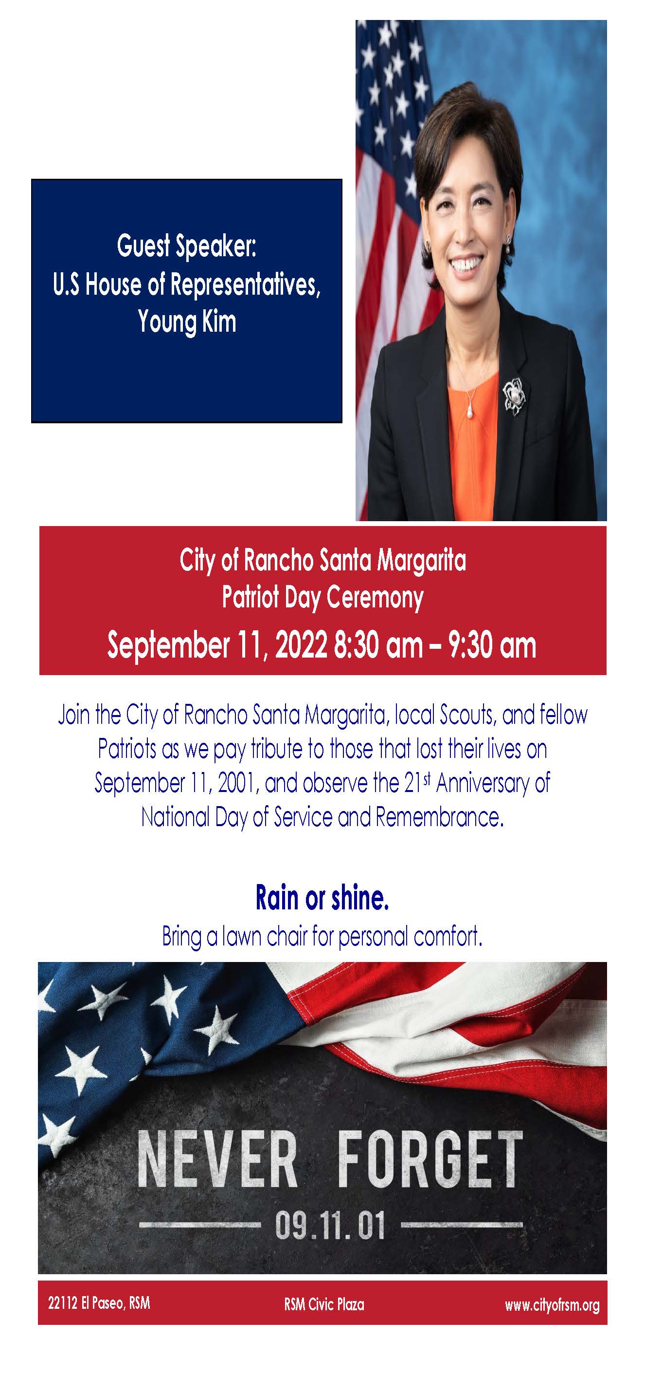 Patriot Day Flyer 2022 Guest Speaker Young Kim